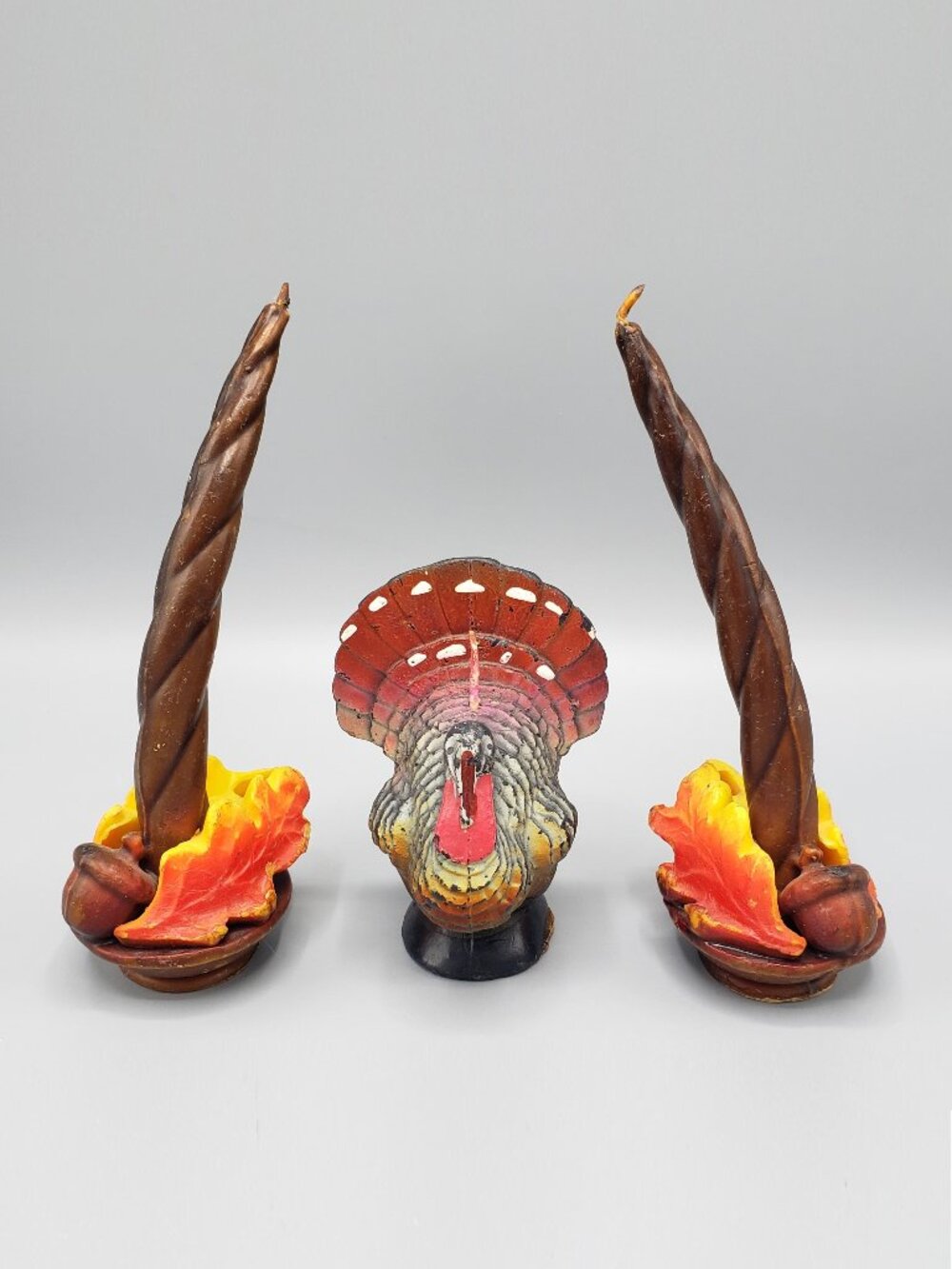 Lot of 3 Vintage Gurley Turkey Acorn Leaves Candles Unburned Fall Autumn Labels